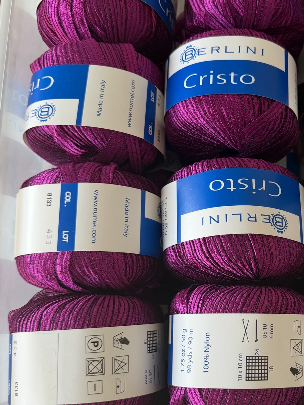 Berlini Cristo Shiny Magenta Yarn lot of 10